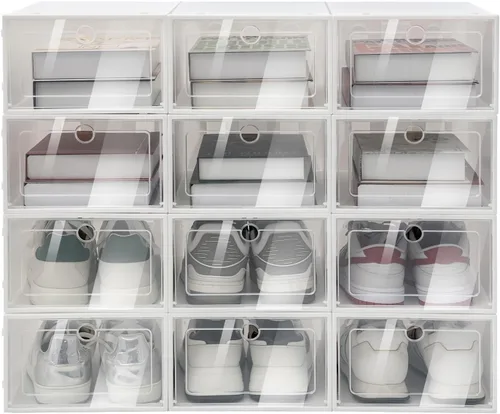 Vista 14 de 20 unidades de zapatero organizador de cajas de plástico apilables, organizador de zapatos plegable, organizador de zapatos portátil, estantes