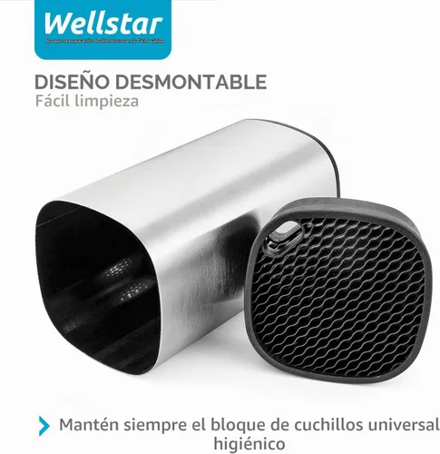 Vista 4 de WELLSTAR Soporte universal para cuchillos de acero inoxidable sin cuchillos, ahorro de espacio seguro, gran volumen, almacenamiento estable