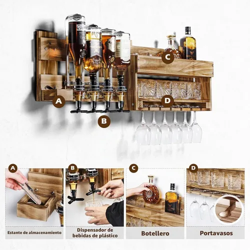 Vista 3 de Homde Estante para vino montado en la pared: estante de alcohol