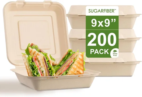 Vista 11 de Harvest Pack - Contenedores compostables de 6 x 6 pulgadas (paquete de 50), caja Bento de 4 pulgadas sin PFAS con certificación BPI para tartas