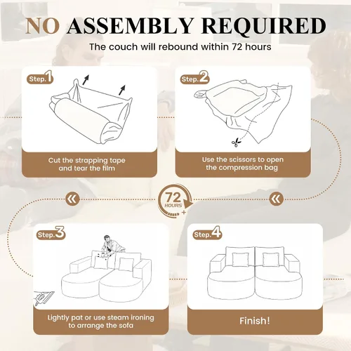 Vista 5 de Sofá cama modular, sofás de nube convertibles para sala de estar, 2 tumbonas de pana sin hueso, sofá cama de gran tamaño para dormitorio,
