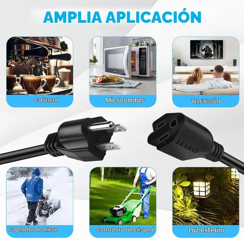 Vista 7 de Cable de extensión de alimentación corto, 16AWG/13A, ahorrador de toma, enchufe macho de 3 clavijas a enchufe hembra, cable de extensión