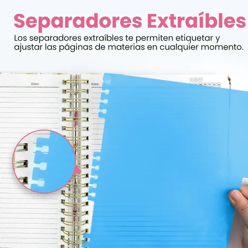 Vista 4 de Cuadernos grandes de espiral rayados para el trabajo con divisores y pestañas extraíbles, 8.5 x 11 pulgadas, bonito cuaderno de tapa dura de 5