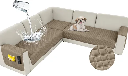 Vista 20 de Arfntevss Fundas impermeables para sofá modular de esquina para perros y mascotas, funda de sofá en forma de L, lavable de terciopelo grande