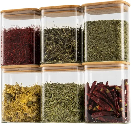 Vista 12 de D2scrma Contenedores herméticos rectangulares de vidrio de 37 onzas con tapas de bambú (juego de 4), tarro cuadrado de almacenamiento de alimentos