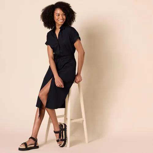 Vista 5 de Tienda Essentials Vestido camisero de manga corta con botones frontales y cinturón para mujer