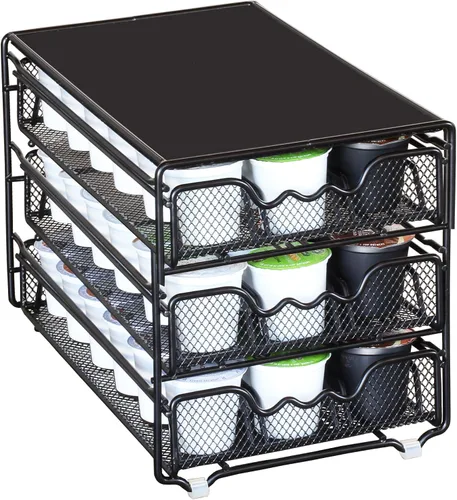 Vista 5 de Deco Brothers Cajón con soporte para K-Cup de 3 niveles para almacenamiento de 54 cápsulas de café, color negro