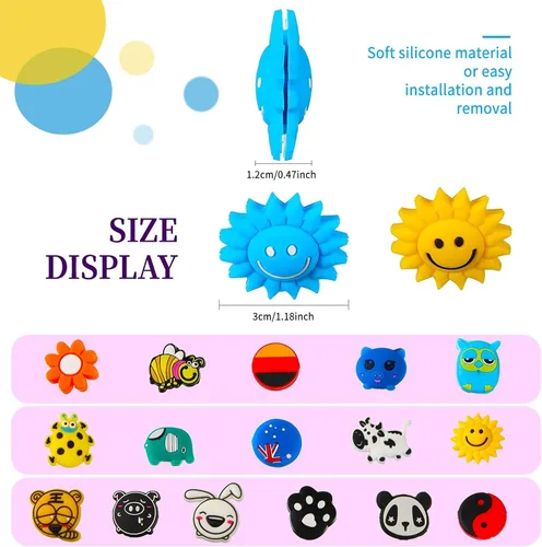 Vista 2 de Chalyna 25 piezas de raqueta de tenis amortiguadores de vibraciones de dibujos animados de silicona para raqueta de tenis, raquetball