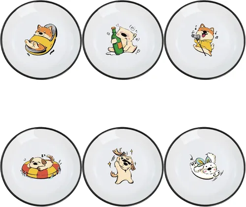 Vista 17 de SOCOSY Platos de cerámica súper lindos con animales de dibujos animados, platos de condimentos, pequeños tazones para alimentación de gatos, perros