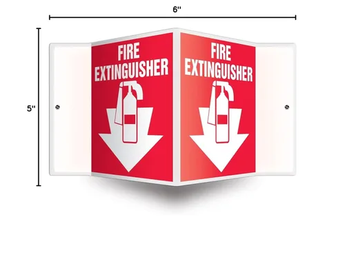 Vista 3 de Accuform Señal de proyección 3D para extintor de incendios, plástico de alto impacto de 6 x 5 pulgadas con agujeros de montaje preperforados