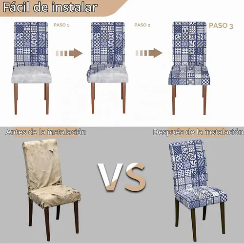 Vista 4 de Fundas para sillas de comedor CoSofSLIP, juego de 2, fundas estampadas elásticas antideslizantes, fundas extraíbles y lavables para sillas