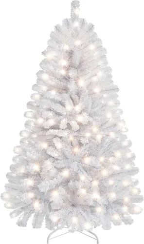 Vista 15 de [Usado] Yaheetech Árbol de Navidad artificial de pino abeto negro con bisagras y luces incorporadas de 4.5 pies para Halloween, árbol de Navidad