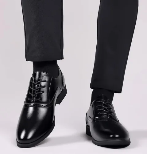 Vista 2 de DADAWEN Zapatos de vestir forrados de cuero para hombre, zapatos formales de negocios clásicos con cordones Oxfords
