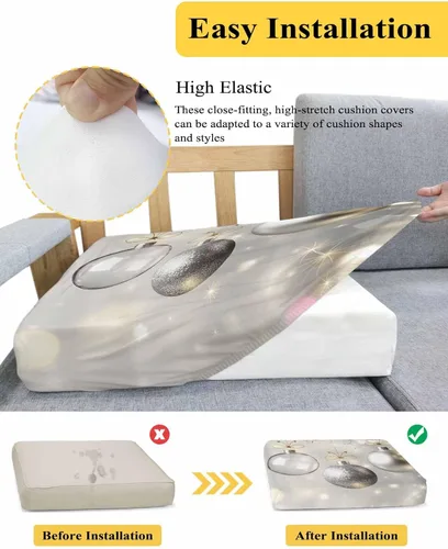 Vista 5 de Fundas de cojín elásticas para sofá con diseño de bolas de Navidad, con parte inferior elástica, fundas protectoras para sofá de invierno