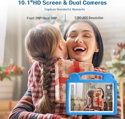 Vista 2 de Tablet infantil de 10.1 pulgadas, tableta Android para niños, Android 15, pantalla de 1280 x 800, CPU Octa-Core, 8 GB+64 GB, 1 TB expandible a Azul