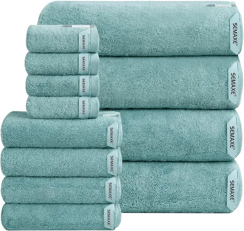 Vista 16 de SEMAXE Juego de toallas de baño familiar de 12 piezas - 100% algodón, 4 toallas de baño, 4 toallas de mano, 4 paños, ultrasuave y súper absorbente