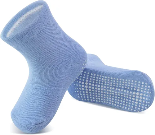 Vista 6 de Tenpluszero Calcetines de algodón antideslizantes para niños pequeños calcetines de algodón con agarres para bebés niños y niñas