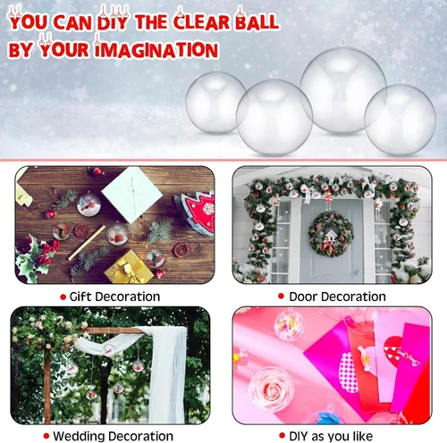 Vista 6 de Macarrie 60 bolas de adornos transparentes rellenables de Navidad, bolas de adorno rellenables de plástico transparente para el hogar, manualidades