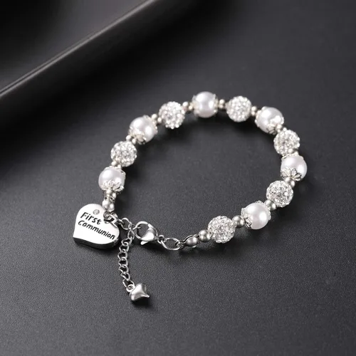 Vista 5 de Pulsera de primera comunión para niñas, regalo de bautismo, joyería hecha a mano para niñas, Metal