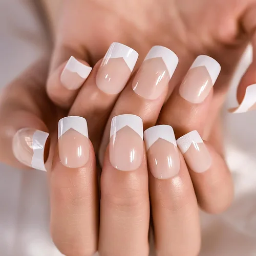 Vista 16 de Gelnails - Uñas postizas cortas a presión con punta francesa blanca, 30 Almendra francesa blanca