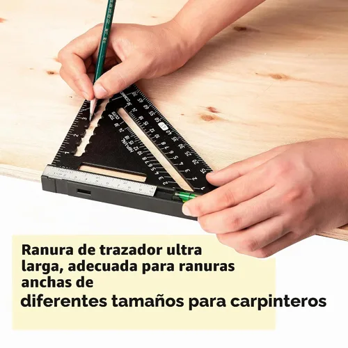 Vista 5 de Beslands - Carpintero cuadrado de 7 pulgadas con nivel, regla de triángulo cuadrada de metal de aluminio, herramienta de diseño de carpintería Negro
