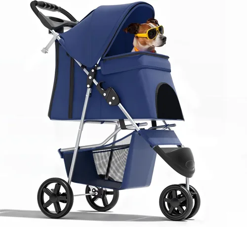 Vista 21 de Magshion Cochecito para mascotas de 3 ruedas, cochecito de viaje plegable para perros y gatos pequeños y medianos (hasta 33 libras), transportador