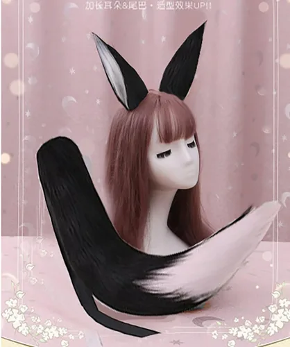 Vista 2 de Anime Wolf Fox/Cat - Cola de felpa de 25 pulgadas + 2 orejas de clip para Halloween Cosplay