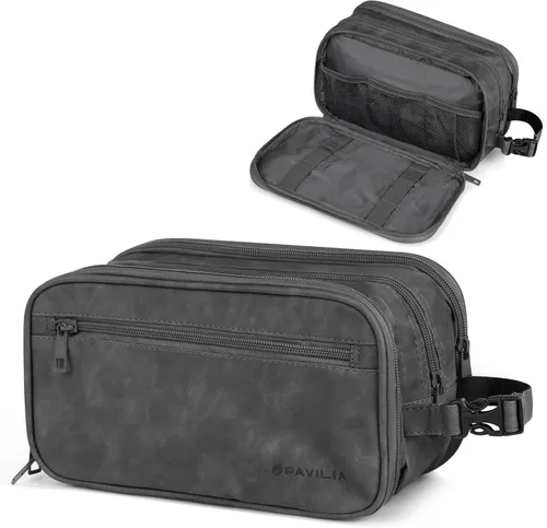 Vista 9 de PAVILIA - Bolsa de aseo para hombres, estuche de viaje esencial con kit de afeitado Dopp, bolsa de viaje organizadora de artículos de tocador