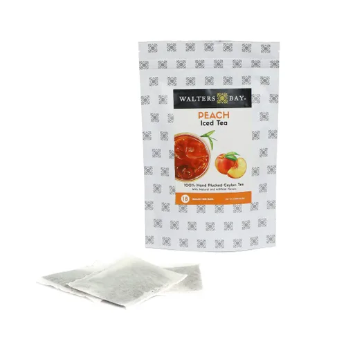 Vista 4 de Walters Bay Té helado de melocotón, 18 unidades, cada bolsa hace 1 galón, tamaño familiar, sabor a melocotón del sur, 100% desplumado a mano, té