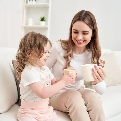 Vista 6 de Taza de entrenamiento de silicona para bebés y niños, taza de aprendizaje para niños pequeños con asas, taza abierta para bebés de 6 meses y 4 Azul