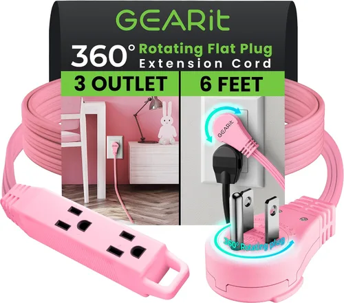 Vista 27 de GEARit Cable de extensión de enchufe plano giratorio de 360° de 3 pies, cable de alimentación de perfil bajo de 3 salidas, ahorro de espacio
