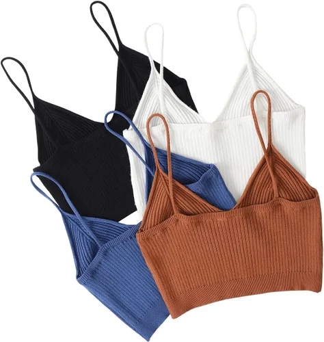 Vista 2 de SheIn Camisola básica sin mangas con cuello en V para mujer, 4 piezas