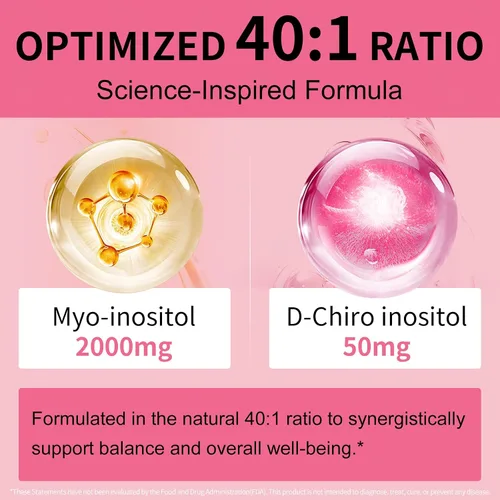 Vista 5 de Myo-inositol y D-Chiro Inositol (proporción 40:1) - Apoya el equilibrio hormonal, la fertilidad y la salud ovárica - 120 cápsulas veganas, paquete