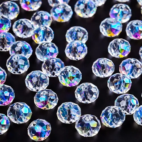Vista 14 de 620 piezas de cuentas de cristal facetado Briolette, cuentas de rondelle azules facetas de 4 mm, 5 hebras, tamaño de agujero 1 mm, ideal para hacer