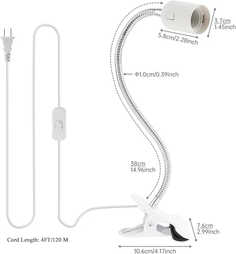 Vista 2 de RTNLIT Soporte de lámpara de escritorio con clip E26/E27, accesorio de lámpara de abrazadera con interruptor de encendido/apagado, enchufe