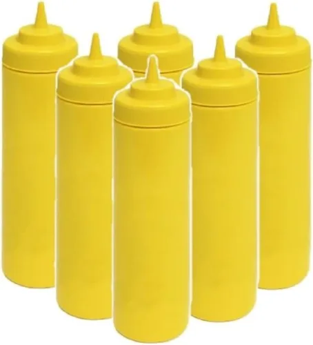 Vista 8 de TrueCraftware - Juego de 6 botellas dispensadoras de condimentos transparentes de boca ancha de 24 onzas, a prueba de fugas, botellas para aderezo
