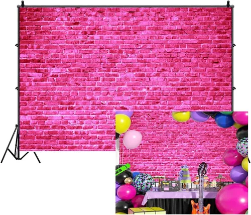 Vista 8 de AOFOTO Fondo de pared de ladrillo rosa de 6 x 4 pies, fondo de ladrillo de piedra rosa intenso para niña, princesa, niños, baby shower, fiesta