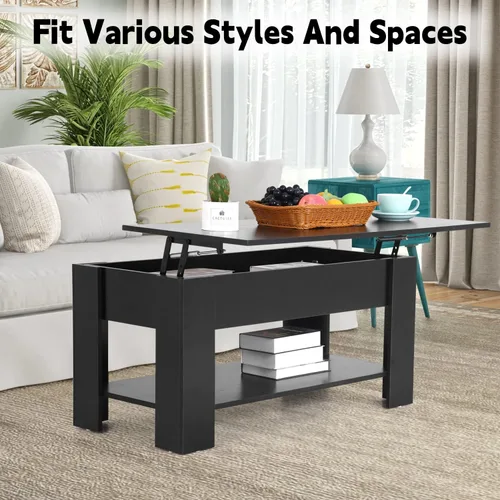 Vista 7 de Mesa de centro elevable con compartimento oculto y almacenamiento, mesas de centro elevables de madera moderna para sala de estar y sala