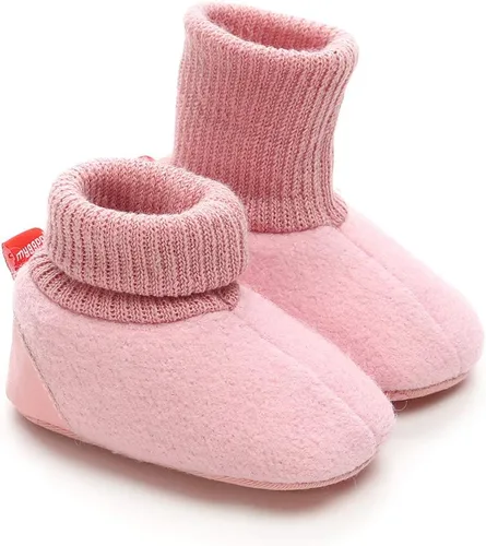Vista 6 de myppgg Botines de forro polar para bebé y niña, para recién nacidos, acogedores, calcetines cálidos de invierno, antideslizantes, suela suave