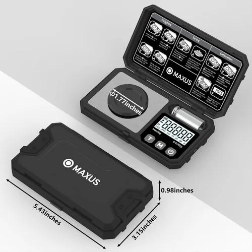 Vista 6 de MAXUS Báscula miligramos de 1.76 oz/0.00 oz, báscula compacta de mg con peso de calibración de 1.76 oz, báscula de polvo negro para recargar