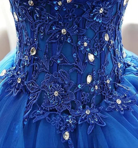 Vista 5 de Fair Lady Vestido de fiesta largo con volantes vestido de fiesta vestidos de quinceañera sin tirantes de encaje de tul con cuentas vestido de noche