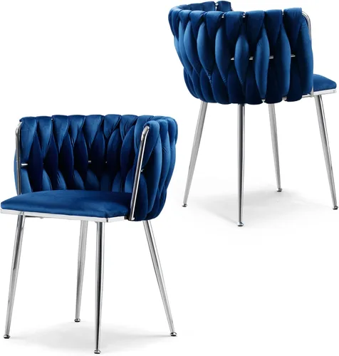 Vista 13 de Juego de 2 sillas de comedor de terciopelo, sillas laterales tapizadas tejidas con patas de metal negro, sillas decorativas modernas, sillas