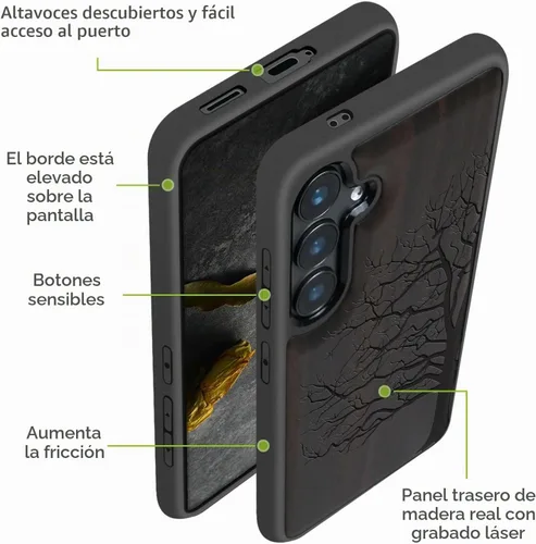 Vista 6 de Carveit Wood Case for Galaxy S24, Eternal Tree, Black Árbol eterno-Madera oscura