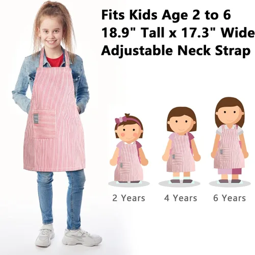 Vista 3 de TeddSnow Delantal de algodón ajustable con bolsillo, para niños de 2 a 5 años, para niños y niñas