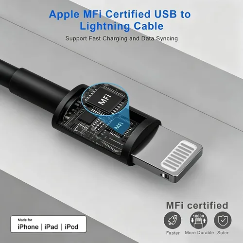 Vista 3 de Cargador de iPhone, [certificado MFi] Paquete de 2 cables Lightning de 6 pies de sincronización de datos con 2 cargadores de pared USB adaptador
