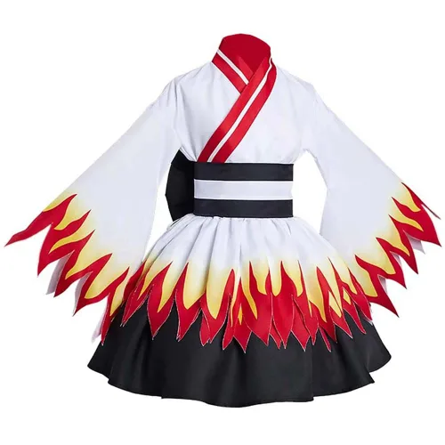 Vista 4 de Rengoku - Vestido de cosplay Zenitsu para cosplay, Lolita, vestido kimono con peluca (XL, rojo (peluca)