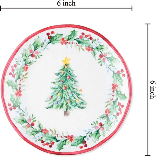 Vista 2 de UP UPware Platos Redondos de Melamina con Árbol de Navidad para Postres, Platos Pequeños de Servicio, Decoraciones de Navidad, para Aperitivos