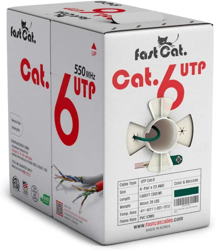 Vista 16 de fast Cat. Cable de Ethernet Cat6 de 1000 pies - 23 AWG, CMR, PoE++ (4PPoE) Cable de cobre sólido aislado no blindado Cat 6 con separador de cruz que
