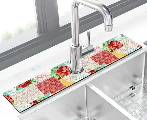 Vista 30 de Tapete protector contra salpicaduras para grifo de fregadero de cocina - 2 piezas, tapete súper absorbente de secado rápido, accesorios