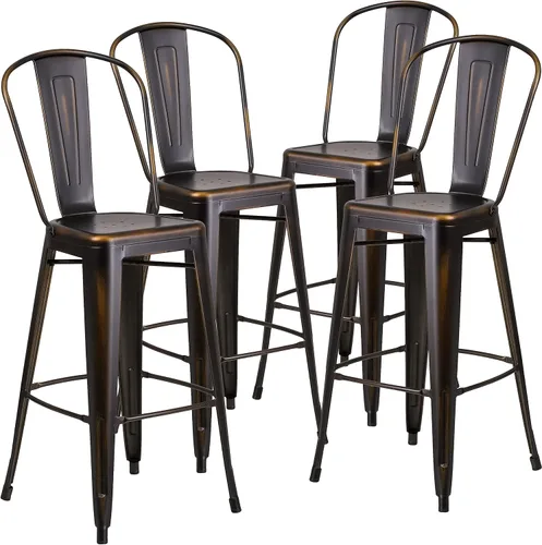 Vista 56 de Taburete Flash Furniture de bar, hecho de metal para interior y exterior, Metal, Negro